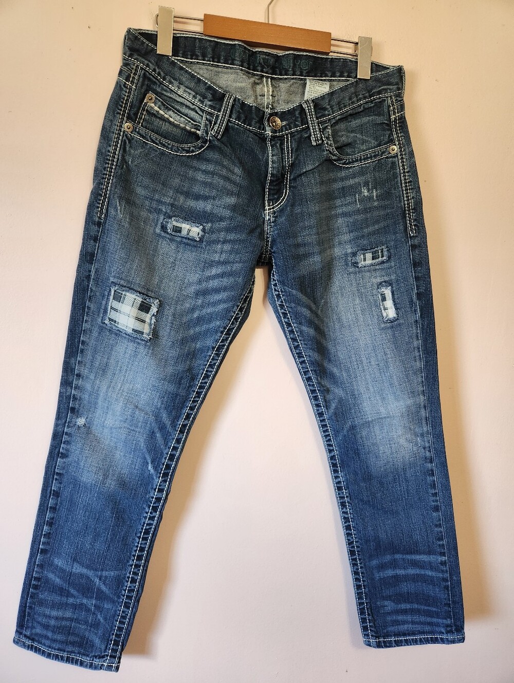 Cruel Denim Rhyon Distressed Plaid Patch Western Jeans Size 28/5S Rodeo Y2K